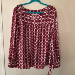 LOFT Burgundy and White Patterned Blouse